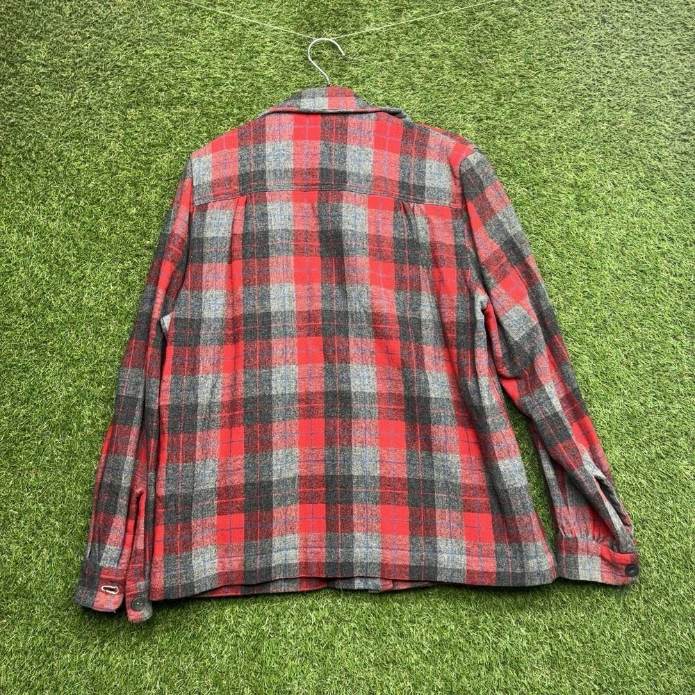 Vintage Pendleton Virgin Wool Jacket Womens Large 49er Red Plaid Pockets Button